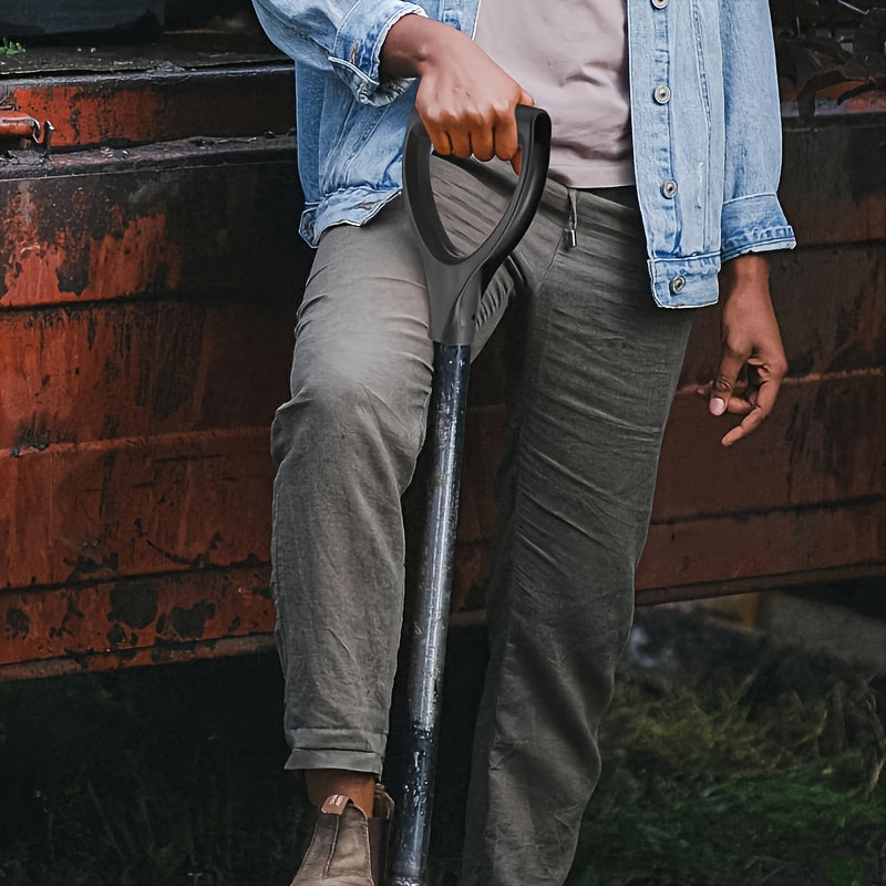 Poignée de pelle en plastique robuste et ergonomique, design courbé ou droit, compatible pelles et accessoires, idéale neige, jardinage et terrassement.