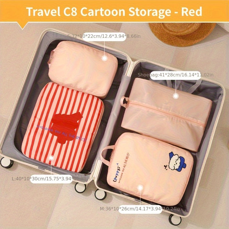 Waterproof and portable travel storage bags for clothes, shoes and toiletries, making luggage organization and packing easier.