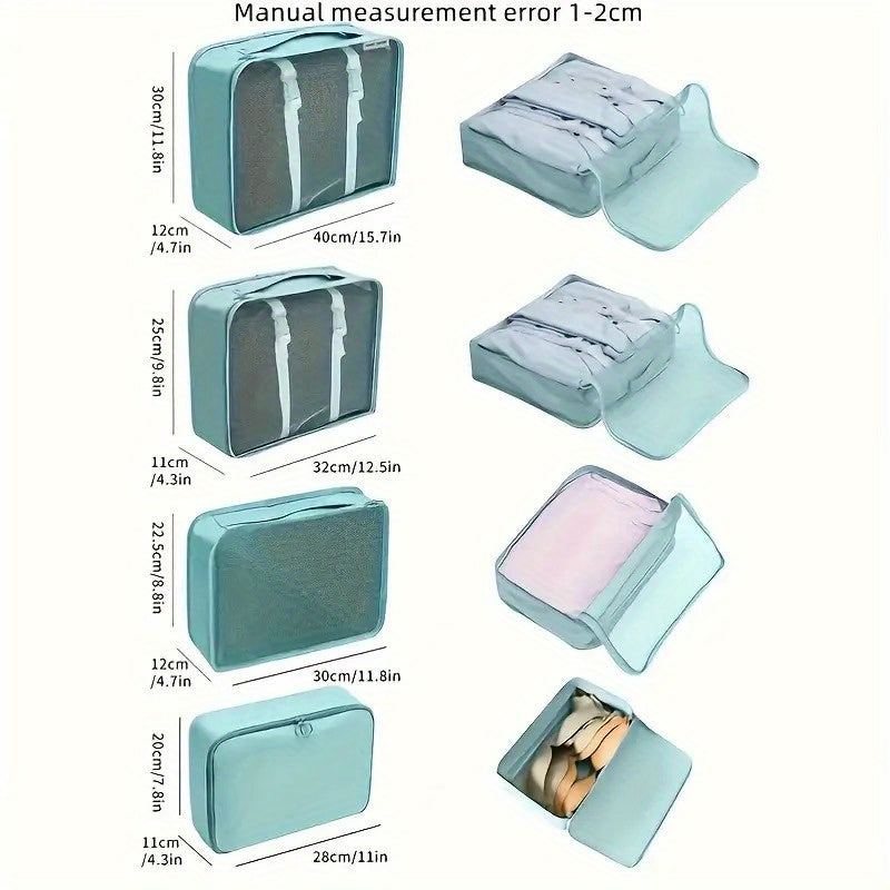 مجموعة من 7 منظمات سفر مصنوعة من البوليستر، مكعبات تخزين للملابس والأحذية ومستحضرات التجميل، عملية وأنيقة.