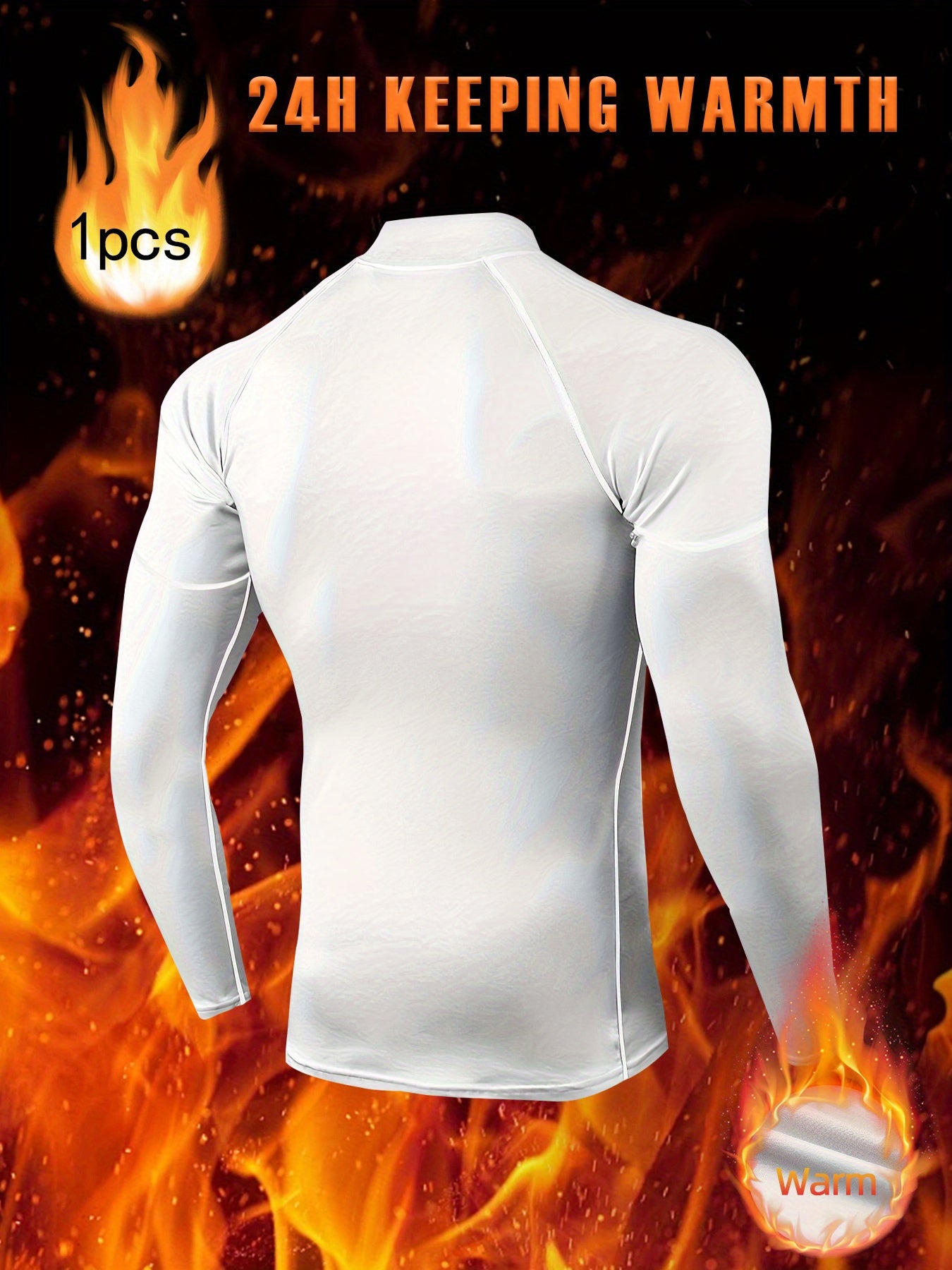 Men's long-sleeved thermal T-shirt, slim fit, stretch fabric, high collar, ideal for sports, running and outdoor activities in cold conditions.