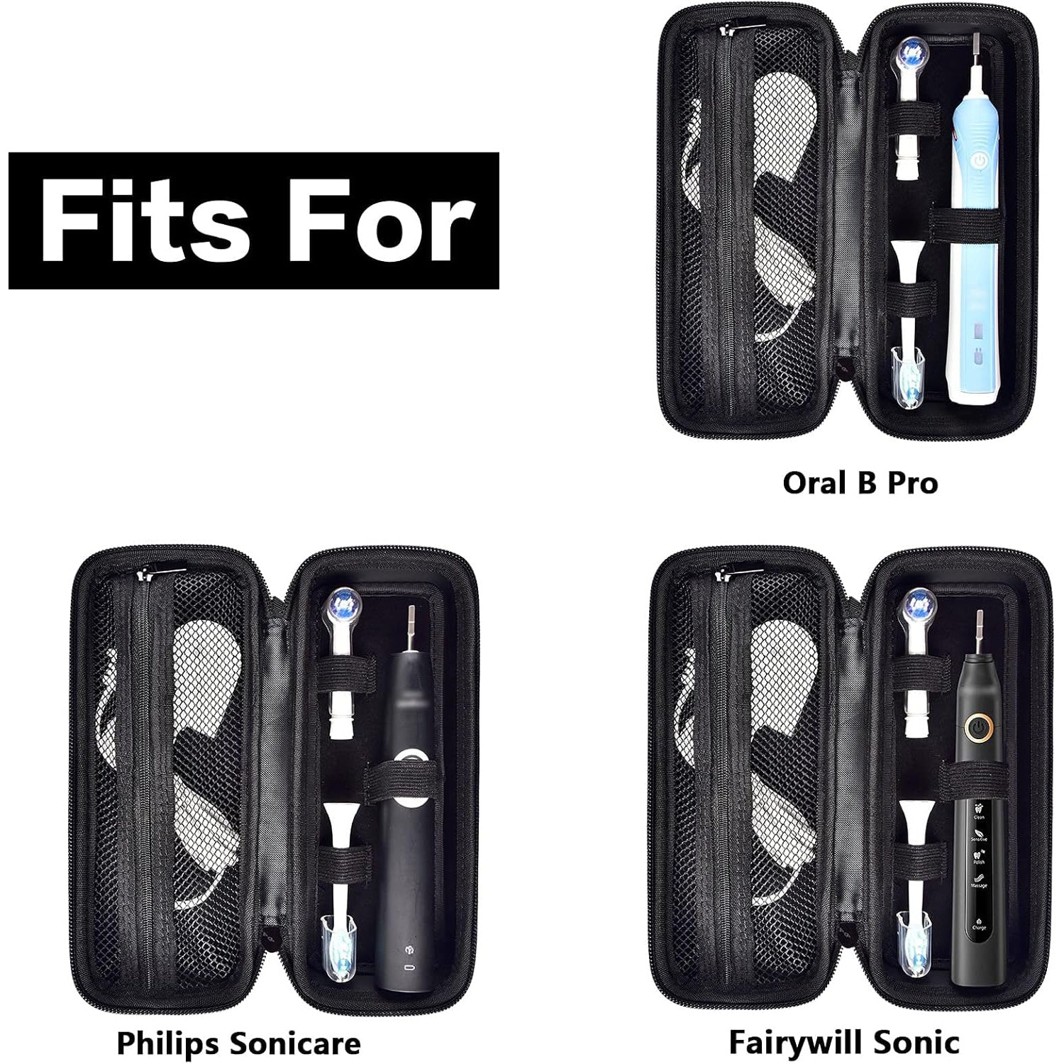 Étui portable étanche et antichoc pour brosse à dents électrique, compatible Sonicare, fermeture zippée sécurisée, parfait maison et voyage.