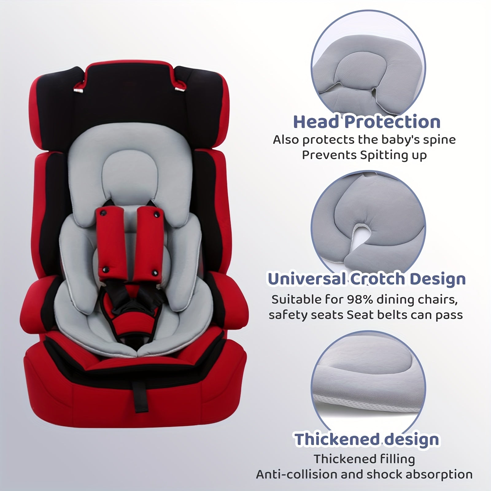 Breathable 3D cushion for children, ergonomic and padded, compatible with strollers, car seats and high chairs, portable and comfortable, mixed colors.