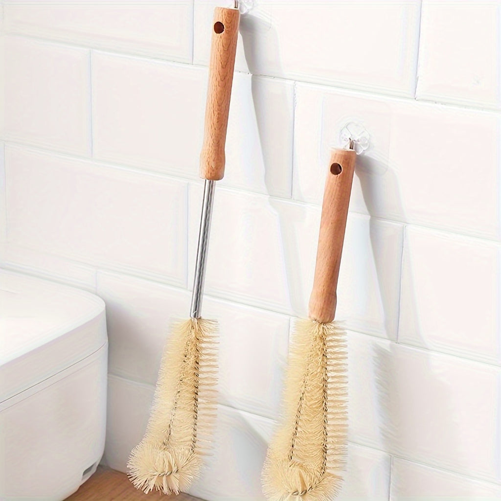 Set of 4 Multi-Size Cleaning Brushes: Wooden handles, reusable and ergonomic, ideal for kitchen, bottles and household cleaning, with a long brush with a hanging hole.