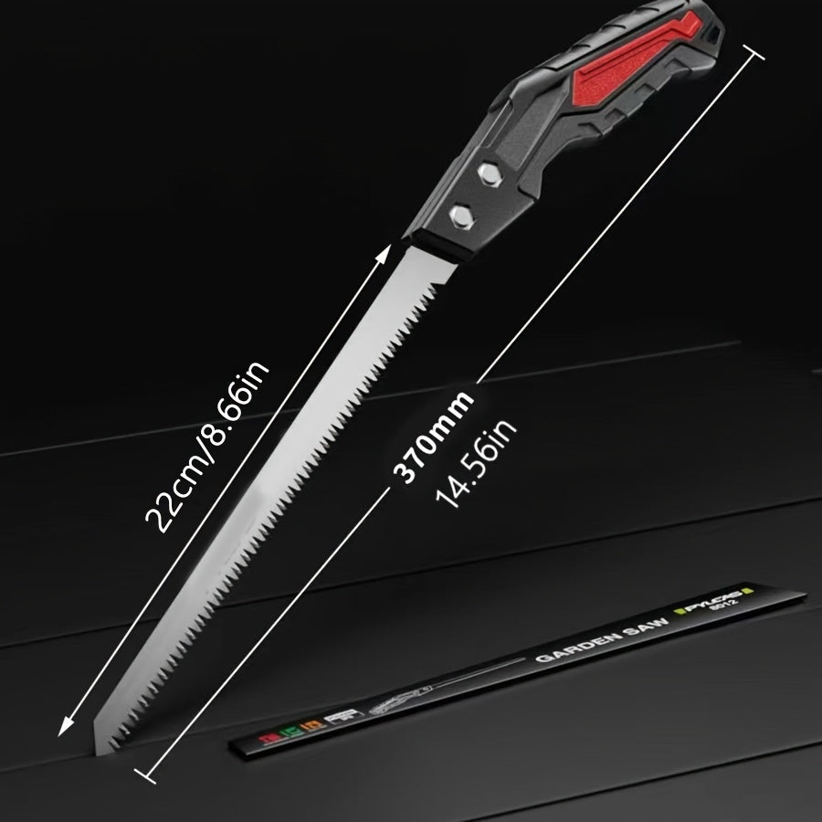 Compact hand saw for wood and pruning, ideal for fruit trees, precise gardening and small carpentry jobs at home.