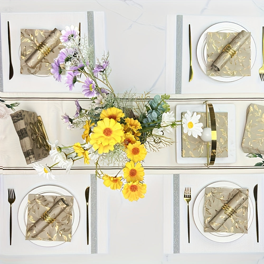 Pack of 60 elegant gold disposable napkins, square paper 33x33 cm, perfect for family meals, weddings, parties and restaurants, refined design.