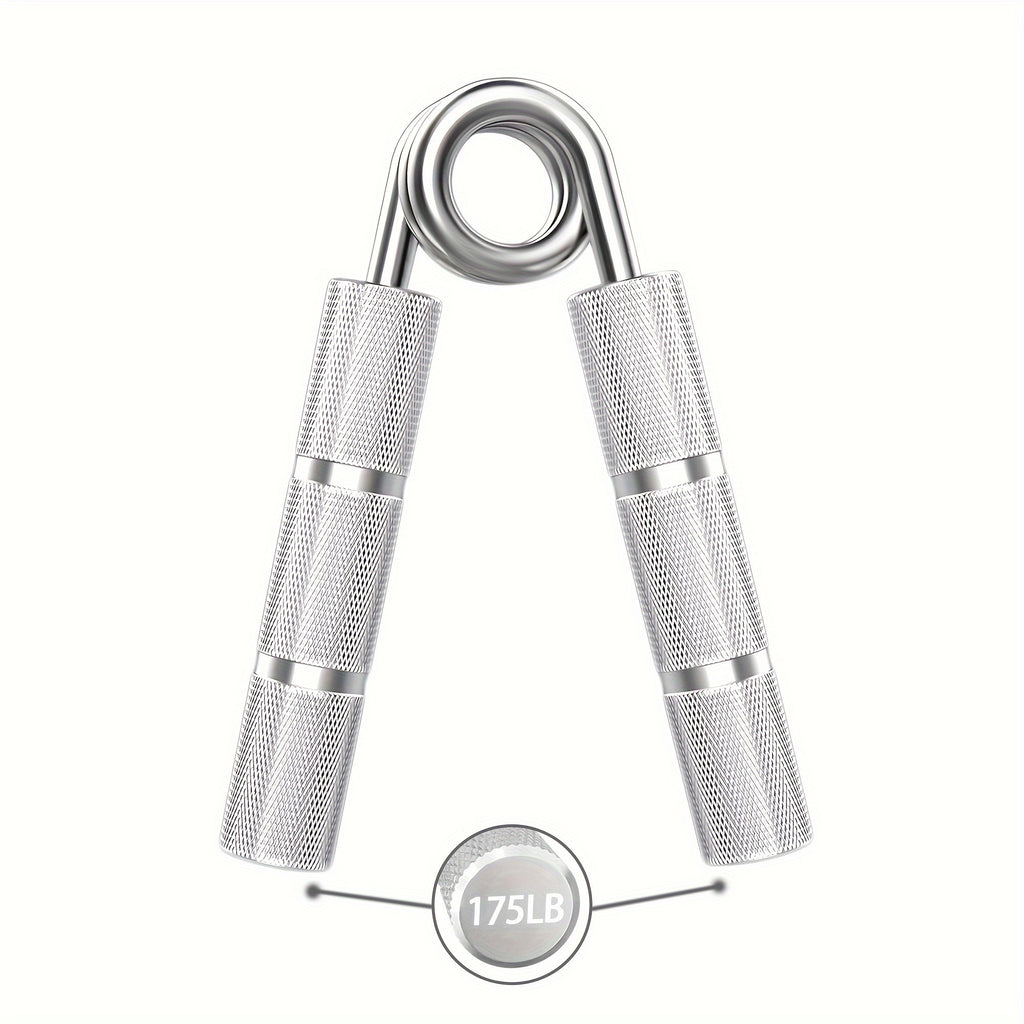 Metal hand gripper 22.68 to 158.76 kg, trains wrists and forearms, strengthening grip and hand muscles.