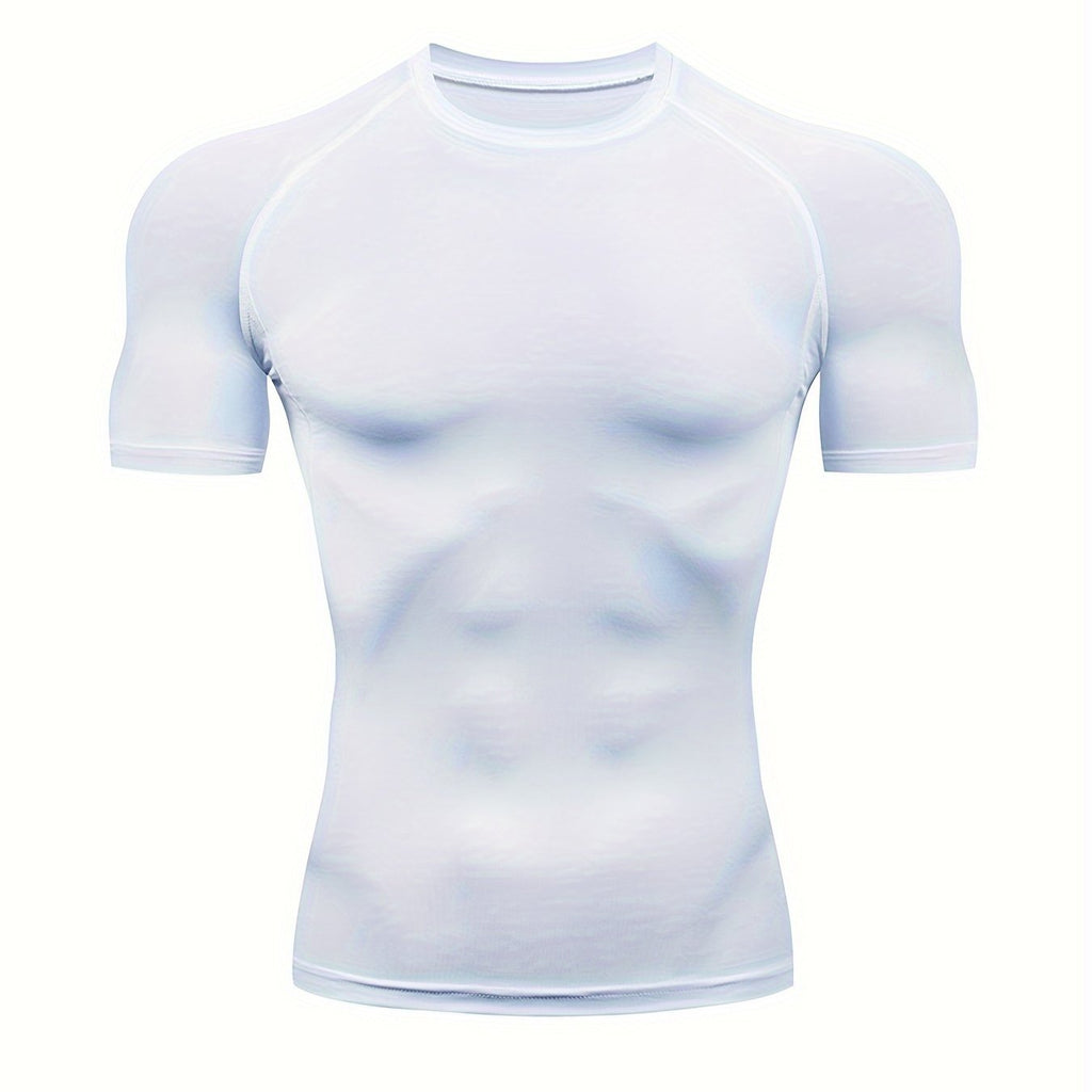 T-shirt de compression homme haute élasticité, respirant et séchage rapide, manches courtes, idéal pour le gym et activités extérieures.