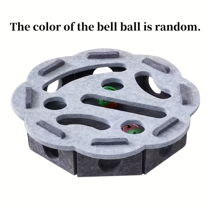 Jouet interactif pour chat, tunnel et balle à cloche, matériau durable, sans batterie, design géométrique, favorise activité et stimulation mentale.