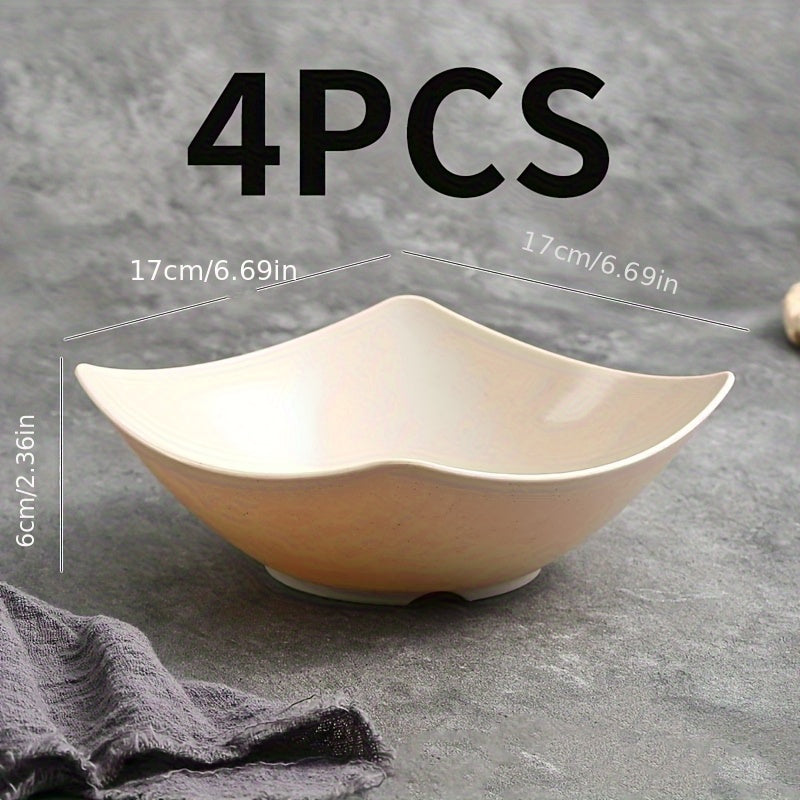 Lot de 4 Bols Carrés en Plastique : Grandes parois, empilables et antidérapants, coins solides, parfait pour salades, soupes et plats, maison ou restaurant.