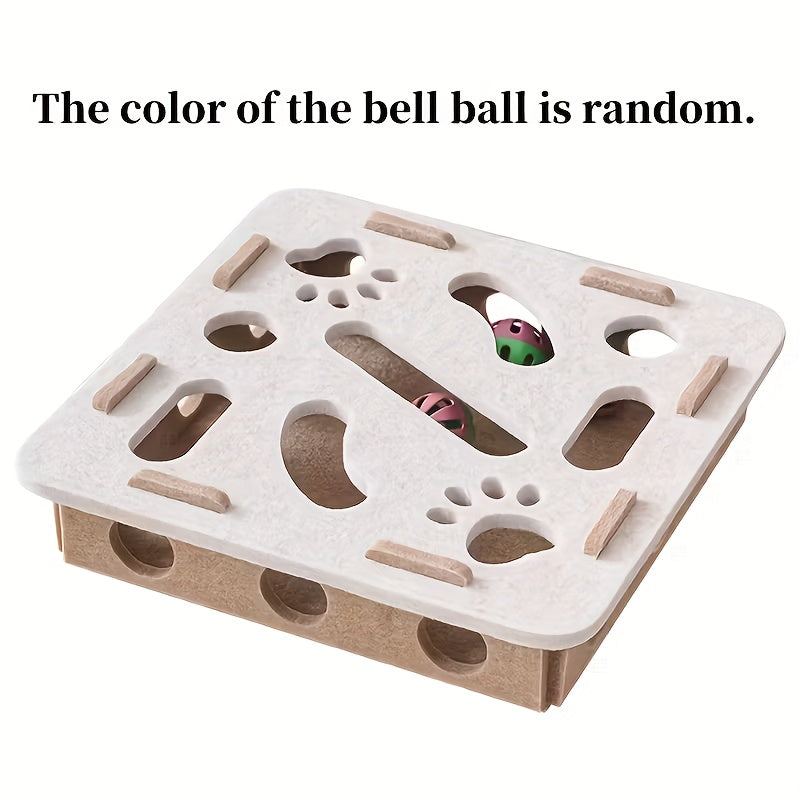 Jouet interactif pour chat, tunnel et balle à cloche, matériau durable, sans batterie, design géométrique, favorise activité et stimulation mentale.