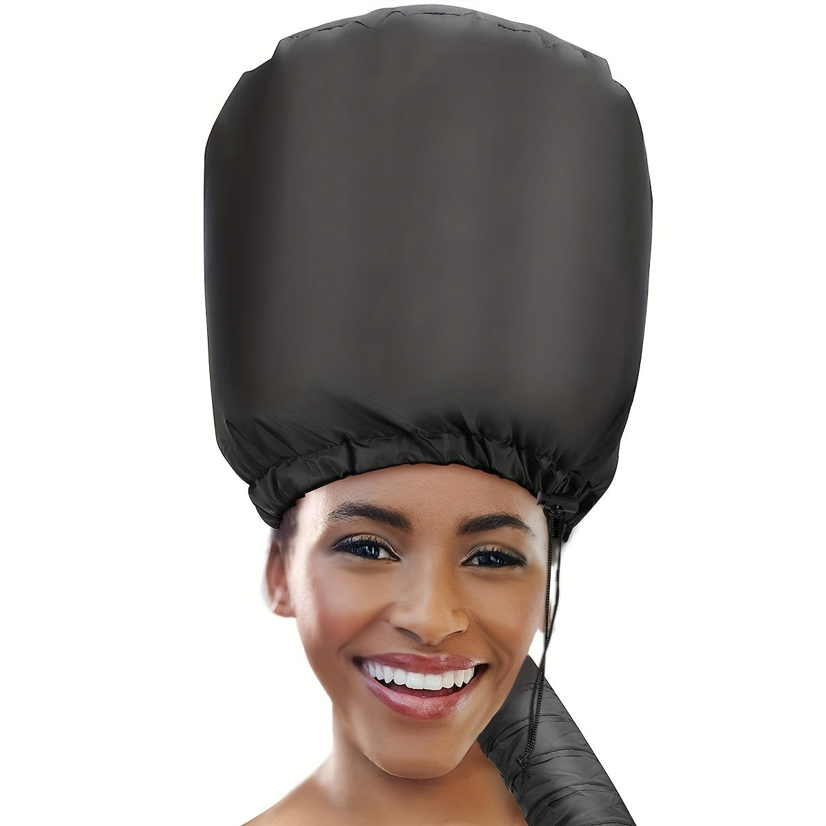 Soft hair dryer cap with headband, heat resistant, for deep conditioning and styling, without electricity, ideal for textured hair.