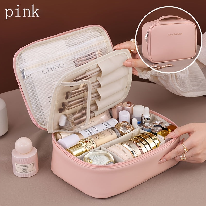 Detachable multi-layer makeup bag, large capacity, brush storage, portable and lightweight, ideal for essential travel cosmetics, for men and women.