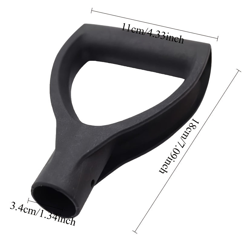 Poignée de pelle en plastique robuste et ergonomique, design courbé ou droit, compatible pelles et accessoires, idéale neige, jardinage et terrassement.