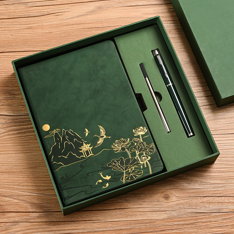 Coffret cadeau carnet A5 (1pc), stylo + recharge, options livre seul ou set. Carnet à couverture PU, 100 pages, idéal pour les réunions et prises de notes.
