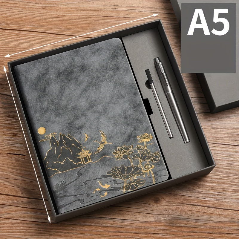 Coffret cadeau carnet A5 (1pc), stylo + recharge, options livre seul ou set. Carnet à couverture PU, 100 pages, idéal pour les réunions et prises de notes.
