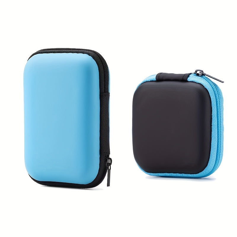 Lot de 2 pochettes zippées multicolores avec compartiments, légères et portables, en EVA durable, pour écouteurs, câbles, clés, pièces et bijoux.