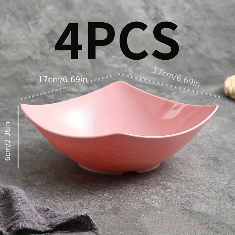 Lot de 4 Bols Carrés en Plastique : Grandes parois, empilables et antidérapants, coins solides, parfait pour salades, soupes et plats, maison ou restaurant.