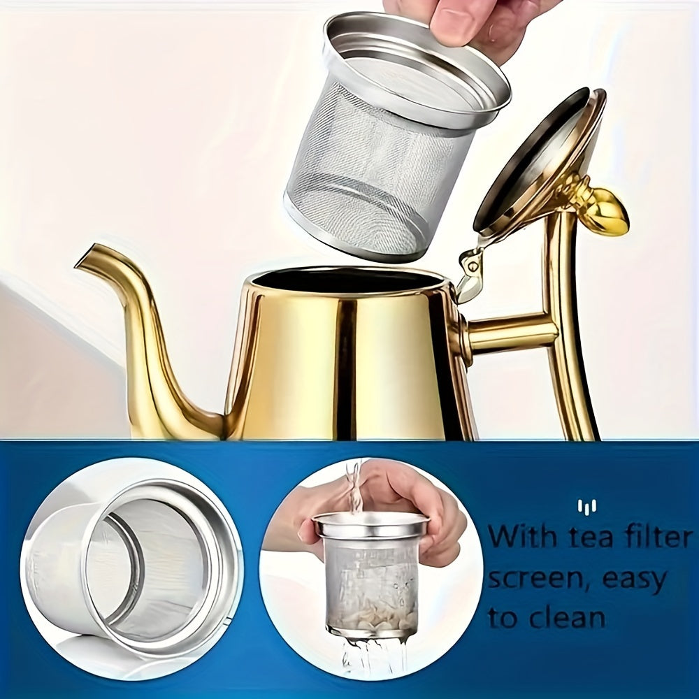 Set Théière/Cafetière en Acier Inoxydable 1–2 L : Filtre inclus, résistant à la chaleur, inox 304, idéal café, thé, eau froide, usage maison ou restaurant.
