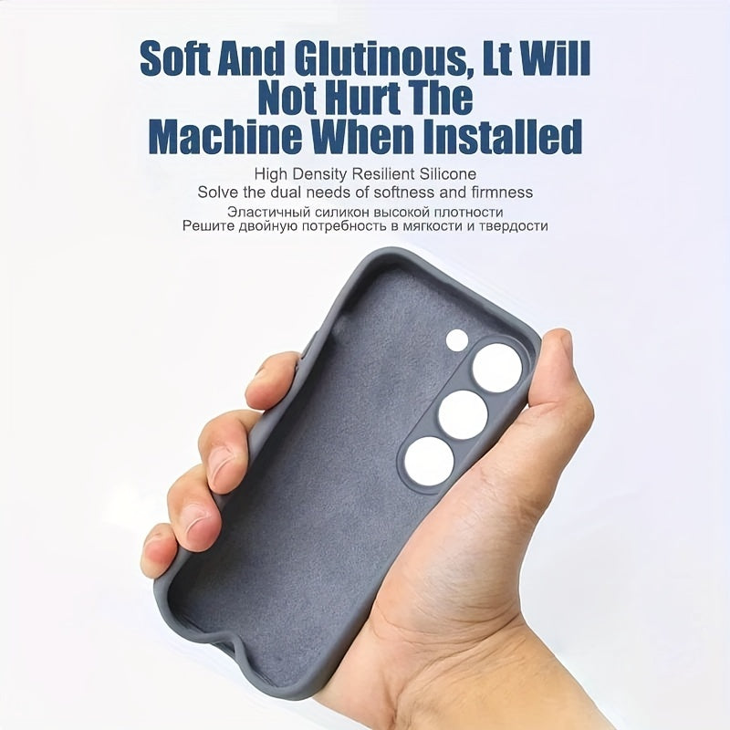 Square silicone case with straight edges for Samsung Galaxy, offering shock protection, secure grip and modern minimalist design.