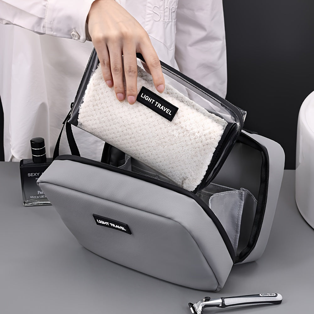 Trousse de toilette légère et étanche, polyester, zippée, portable et lavable en machine, idéale voyage, couleur noire.