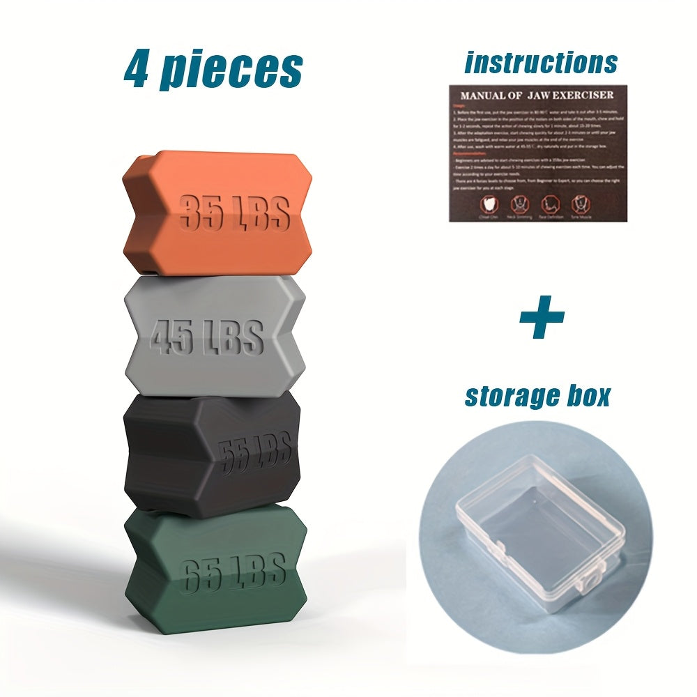 Set of 4 jaw exercisers, silicone, 4 resistance levels, facial muscle training for men and women.