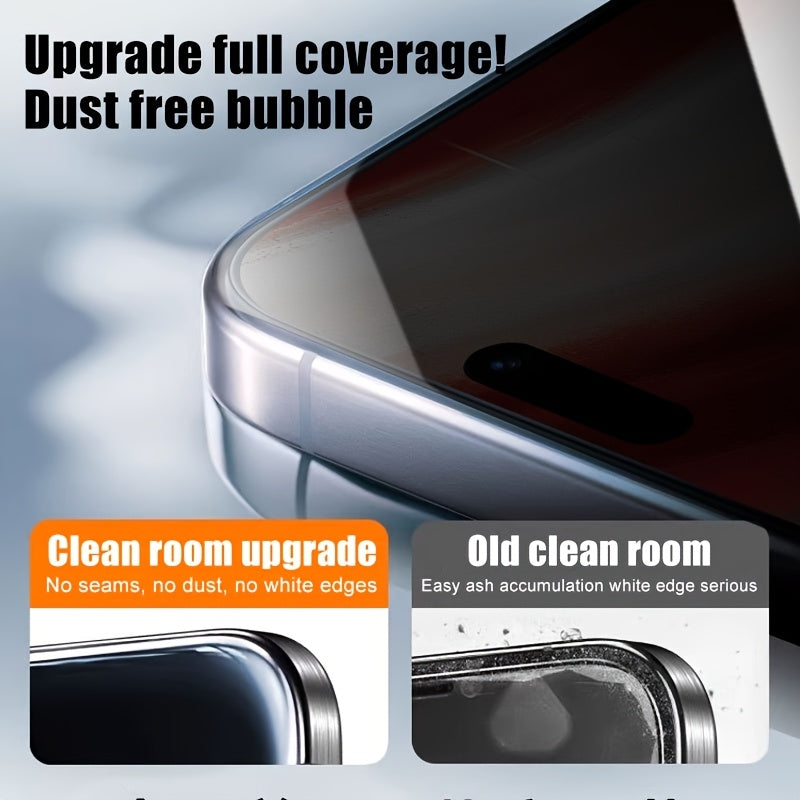 Pack of 5 Tempered Glass Screen Protectors Anti-Glare and Anti-Dust: Full coverage, compatible with iPhone 15 to 17, protects privacy and full screen.