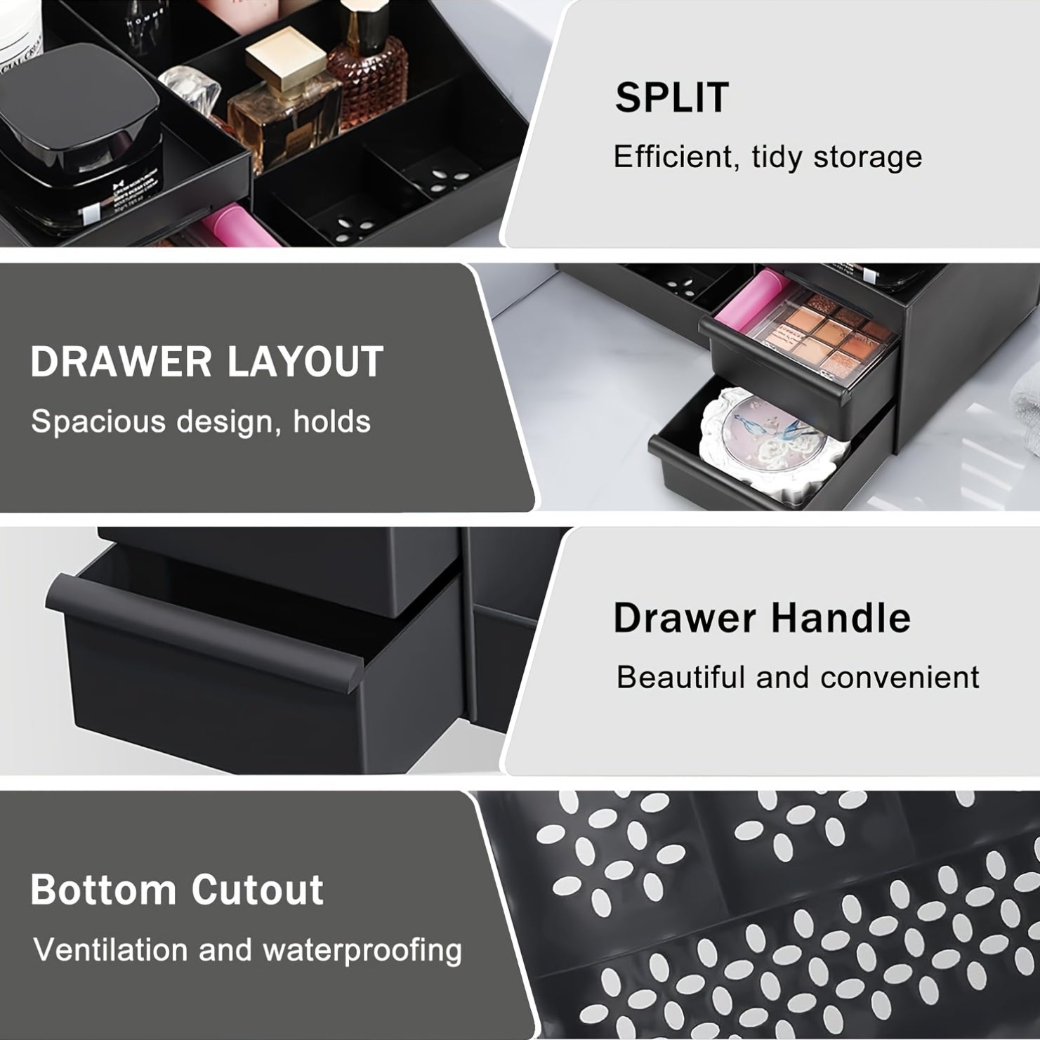 Men's fragrance organizer with drawers, storage for grooming and toiletries, multi-compartment, modern design, durable plastic, ideal for bathroom or dressing table.