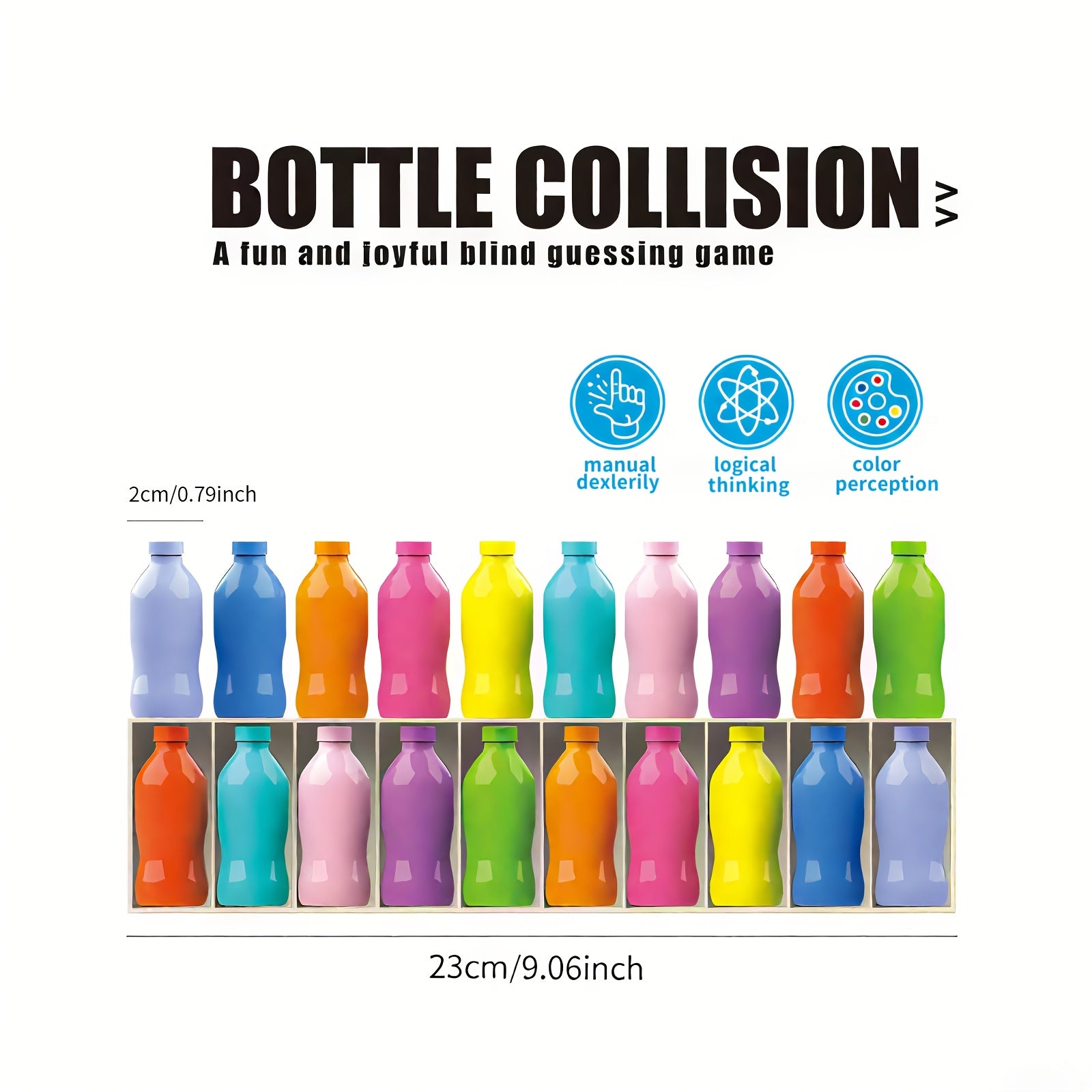 20 bouteilles colorées, 10 couleurs, jeu de devinette à deux joueurs, stimule mémoire et logique, idéal pour fêtes et activités en famille.