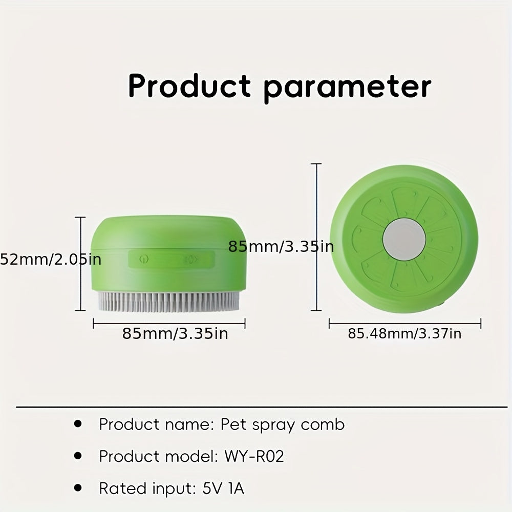 Brosse vapeur électrique 3-en-1 pour chats et chiens, motifs patte/citron, spray, massage, auto-nettoyage, retire poils morts et entretient griffes.