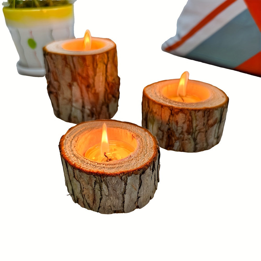 Lot de bougeoirs en bois rustique, 3 tailles (3 cm, 4,32 cm, 6,86 cm), décoration de fête, parfait Noël, Halloween et Thanksgiving.