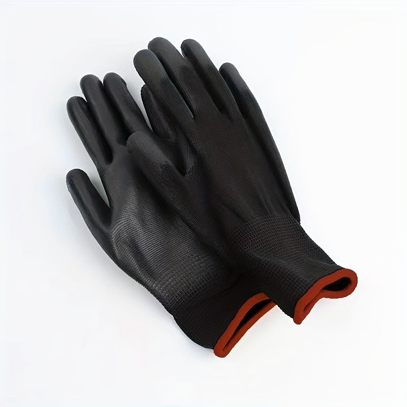 Lot de 12 paires de gants de travail résistants, antidérapants et antistatiques, adaptés jardinage, bricolage et usage industriel sécuritaire.