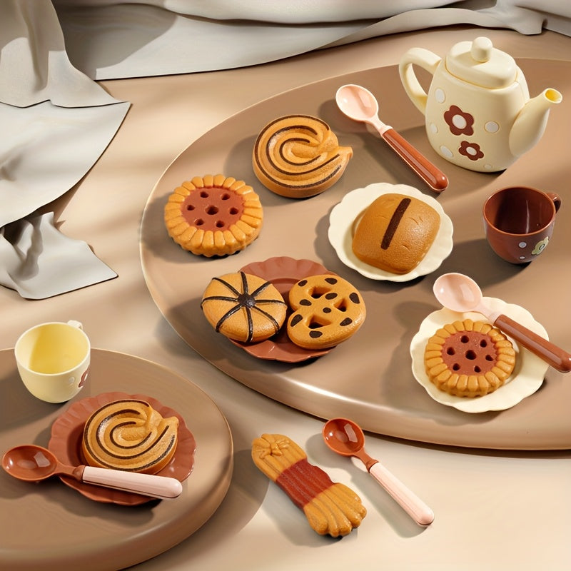 Service à thé de luxe pour ados, incluant théière, biscuits et aliments réalistes, cadeau idéal pour garçons et filles.
