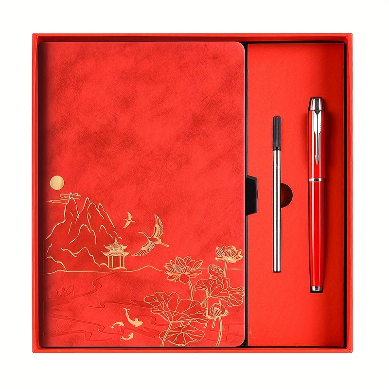 Coffret cadeau carnet A5 (1pc), stylo + recharge, options livre seul ou set. Carnet à couverture PU, 100 pages, idéal pour les réunions et prises de notes.