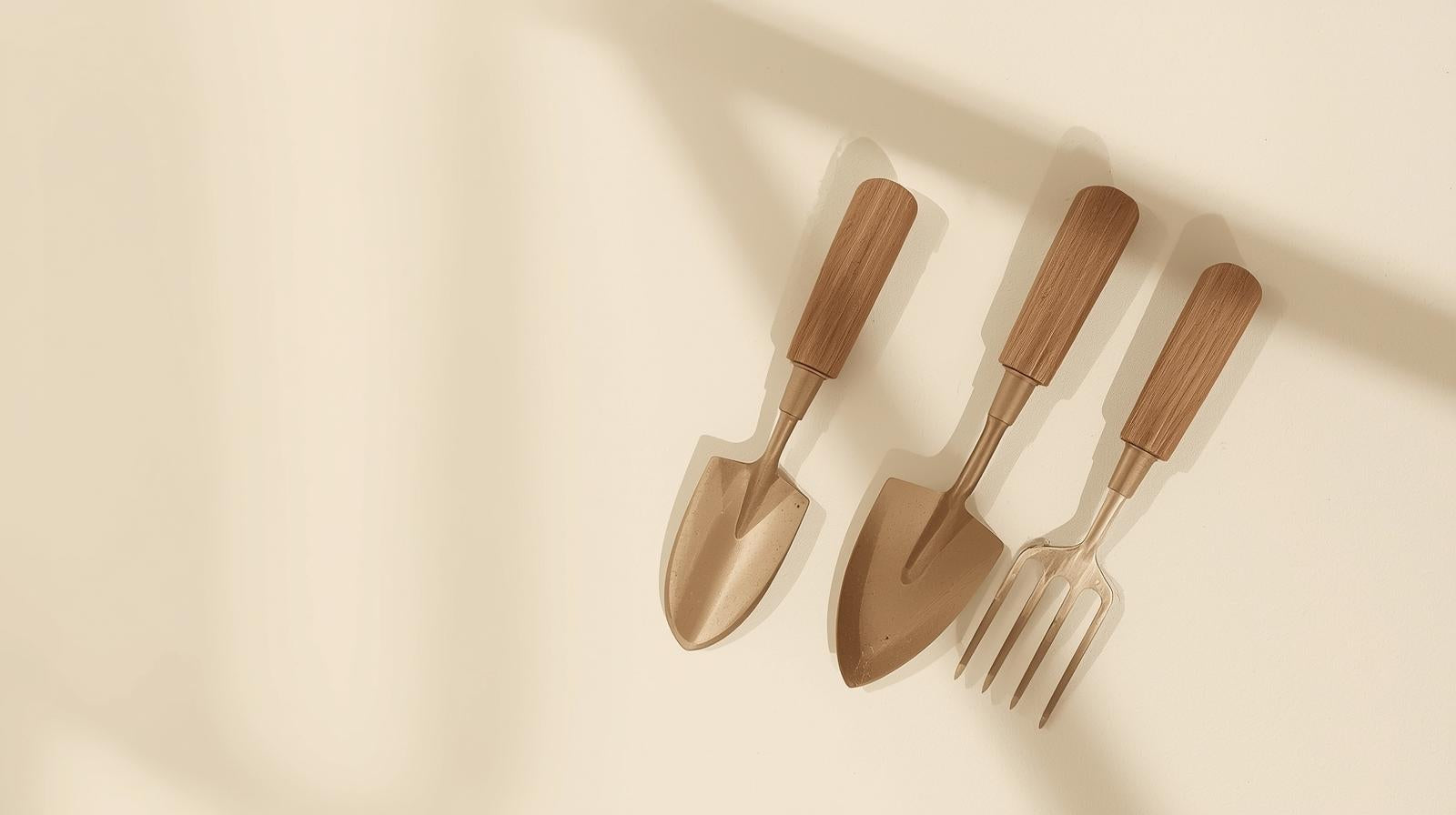 Ensemble de trois outils de plantation compacts, idéal pour fleurs et légumes, facilitant le rempotage, l’aération du sol et les soins quotidiens.