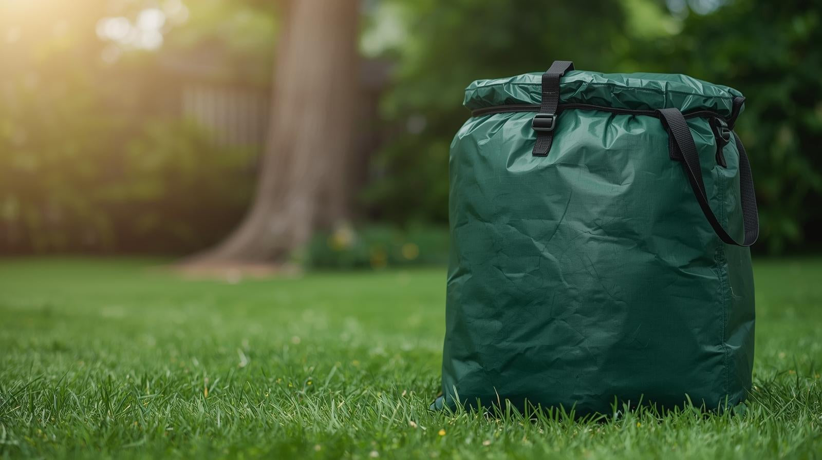 Sac de collecte de feuilles extérieur 120 L, robuste et réutilisable, avec couvercle, idéal pelouse, jardin, piscine et déchets divers.