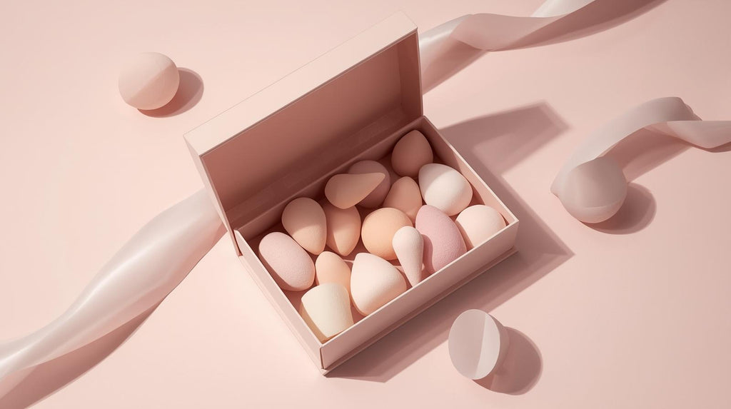 Set 13 pièces éponges maquillage en boîte : blender doux et houppettes, pour poudre, liquide, idéal cadeau beauté.