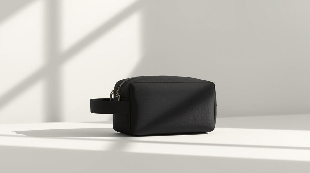 Trousse de toilette compacte unisexe pour voyage – polyester doux, légère, fermeture dorée, poignée pratique, portable, noire/brun/marine.