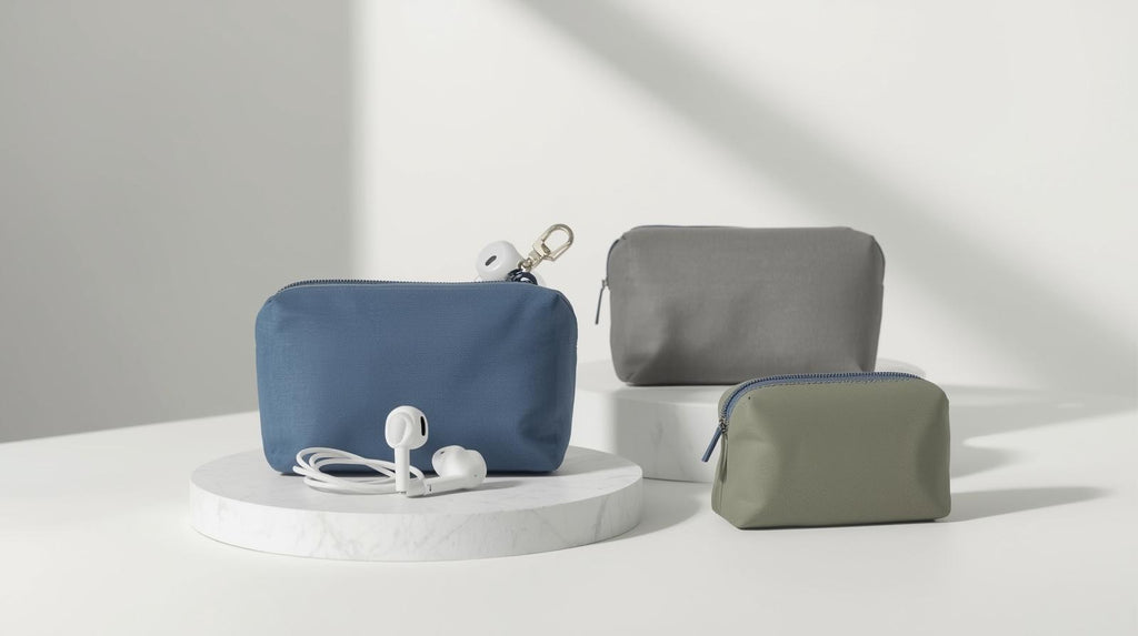 Trousse portable en tissu Oxford cationique – mini sac cosmétique, rangement pratique pour câbles, écouteurs, cosmétiques et petits objets.