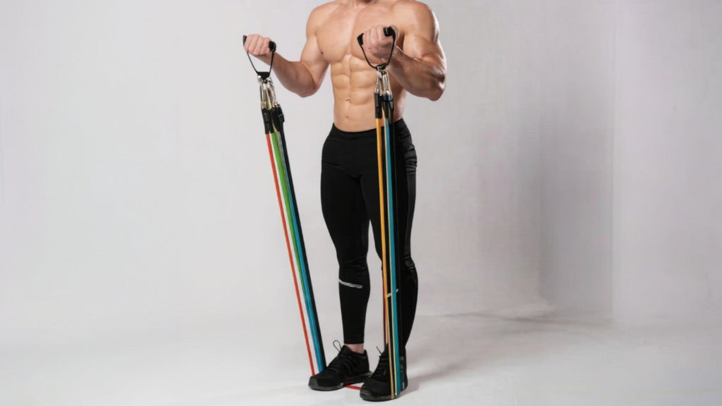 Set de 11 bandes de résistance lourdes, 6 couleurs codées, empilables et ajustables, pour entraînement du haut du corps.