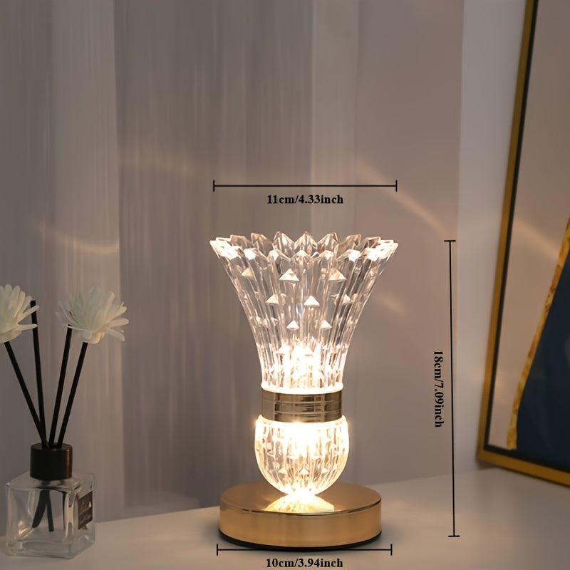Lampe de table en cristal, intensité réglable, design plume moderne, USB, contrôle tactile, idéale chevet, bureau et salon.