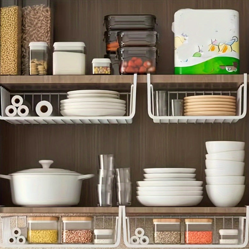 Grande boîte de rangement suspendue sans installation, panier métallique maillé multi-niveaux, solution verticale quatre saisons pour organiser cuisine, bureau, dortoir.