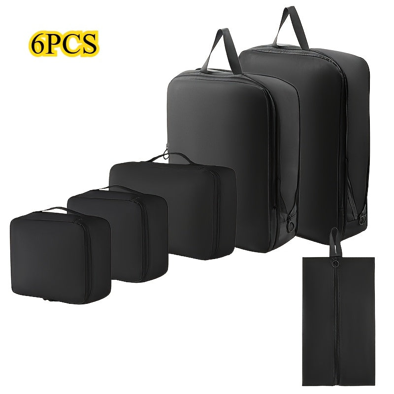 Lot de 6 cubes de rangement compressibles en polyester, durables, sans impression, idéaux pour vêtements, accessoires et organisation de bagages.