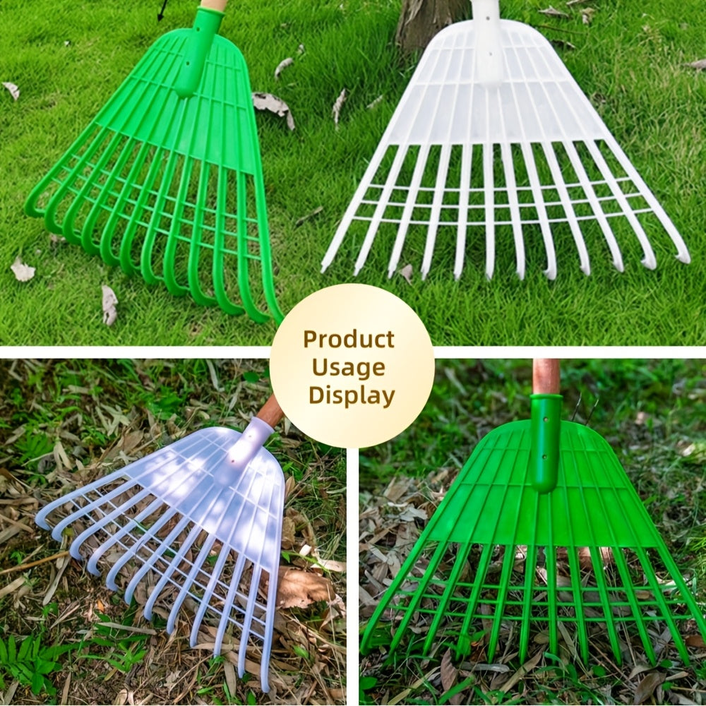 Râteau-main ajustable en plastique durable, poignée ergonomique, disponible en 3 couleurs, idéal pour ramasser feuilles et entretenir pelouse et jardin, usage résidentiel ou professionnel.