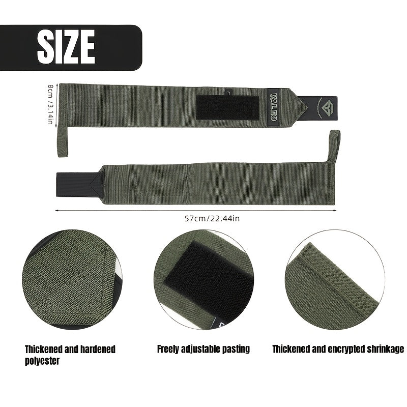 زوج من الأربطة المطاطية من VALEO لتدريبات الأثقال، مع حلقة للإبهام وحلقات قابلة للتعديل، مما يوفر دعمًا معززًا لتمارين الرفعة المميتة ورفع الأثقال.