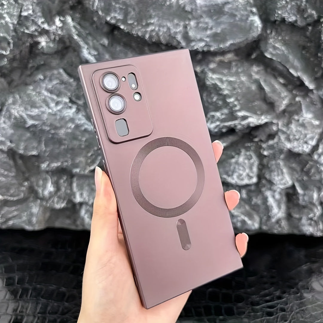 Transparent plated case compatible with wireless magnetic charging, shockproof, for Samsung Galaxy S20 to S23, offering protection and sleek style.