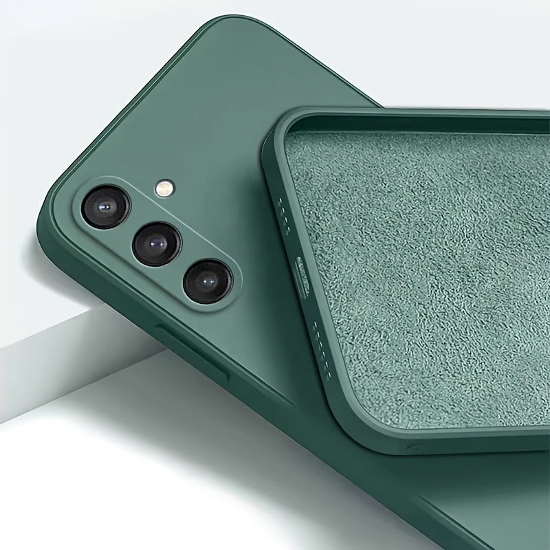 Square silicone case with straight edges for Samsung Galaxy, offering shock protection, secure grip and modern minimalist design.