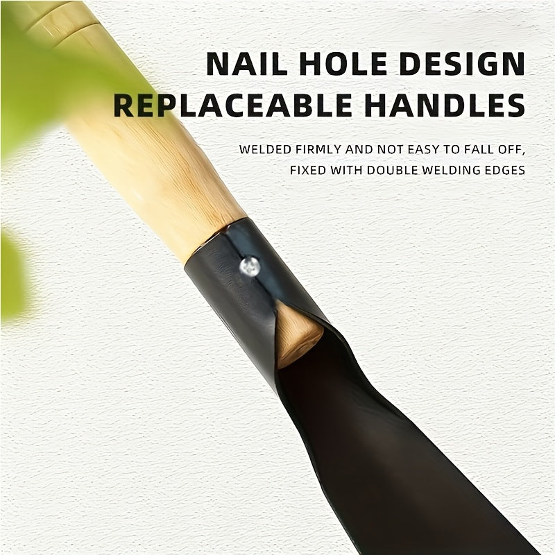 Lot de deux pelles robustes en acier au manganèse, manche bois ergonomique, parfaites pour creuser fleurs et légumes avec efficacité.