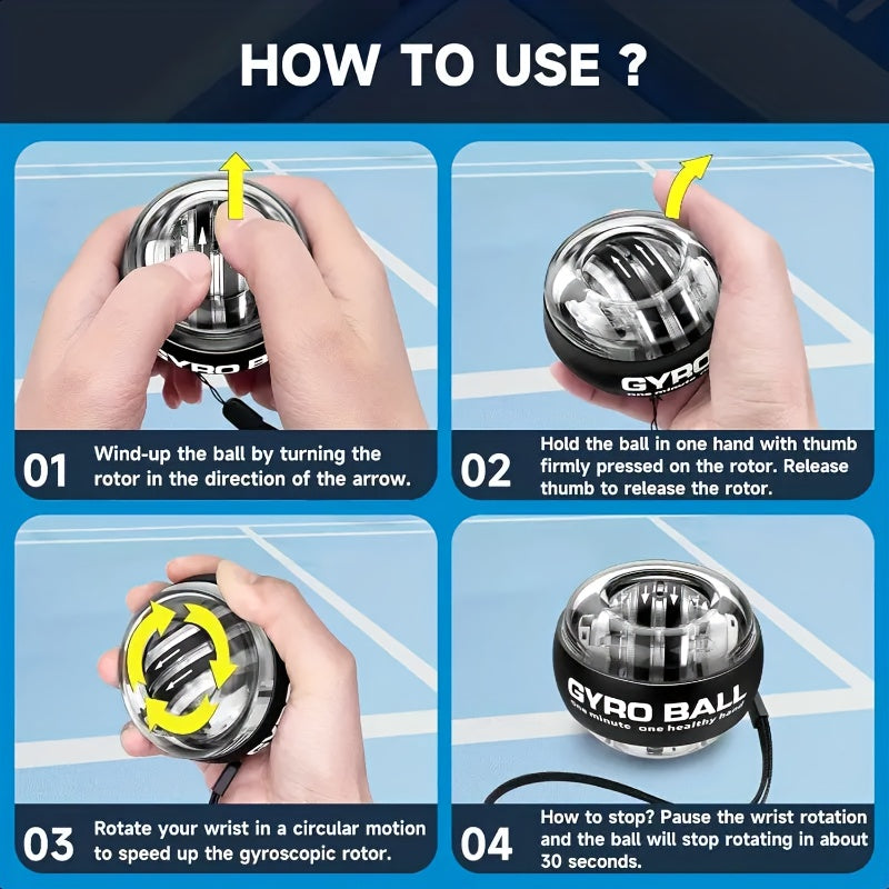 Gyroball, a portable and durable strength trainer for wrists, arms and fingers, ideal for muscle exercises and rehabilitation.