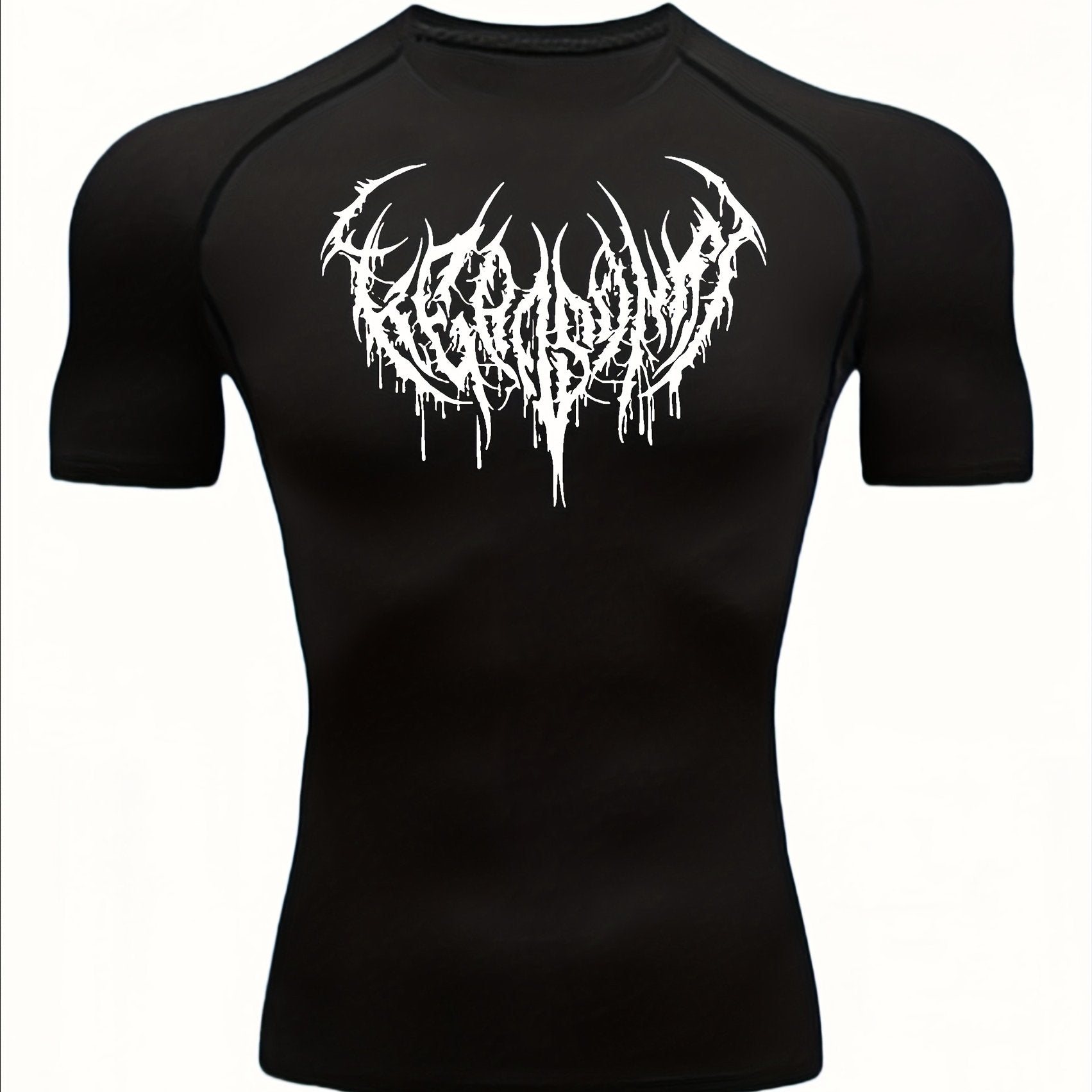 T-shirt compression homme, séchage rapide, tissu respirant et extensible, motif musculaire, maintien slim, idéal gym, cyclisme, boxe et entraînement.