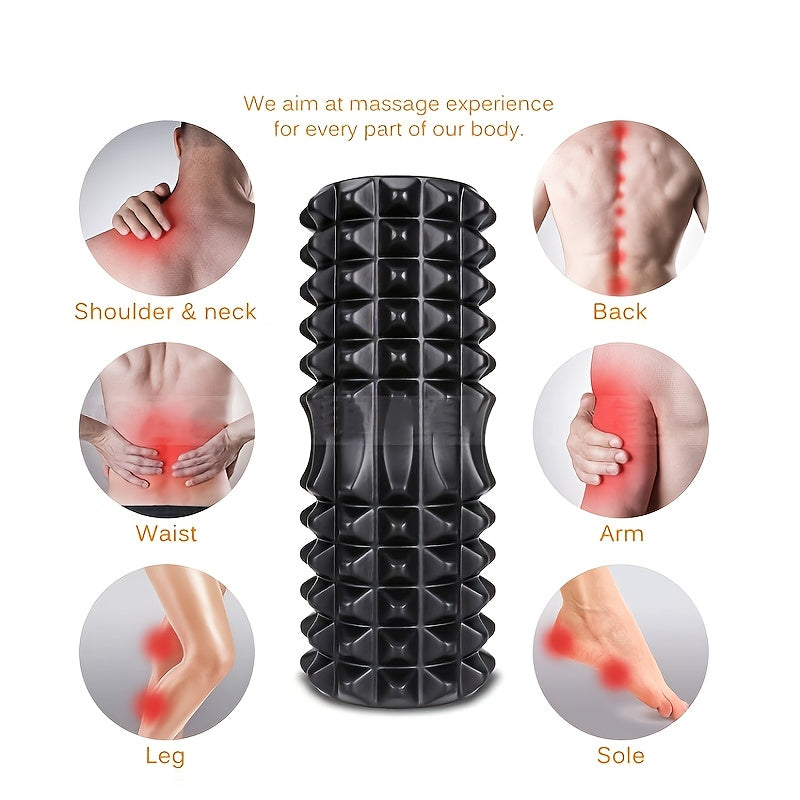 Rouleau massage EVA, fermeté moyenne, manuel, améliore mobilité et exercices dos, parfait yoga, Pilates et entraînement fitness.